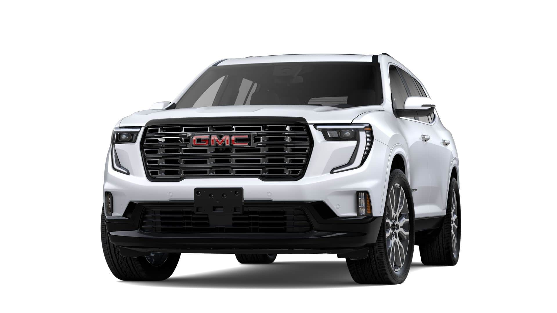 2026 GMC Acadia Denali Ultimate in Glacier White Tricoat — front three-quarter view